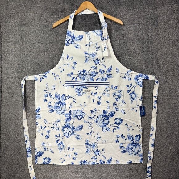 GreenGate Other - GreenGate Amanda Indigo Floral Cotton Apron Blue White Rose One Size NWT